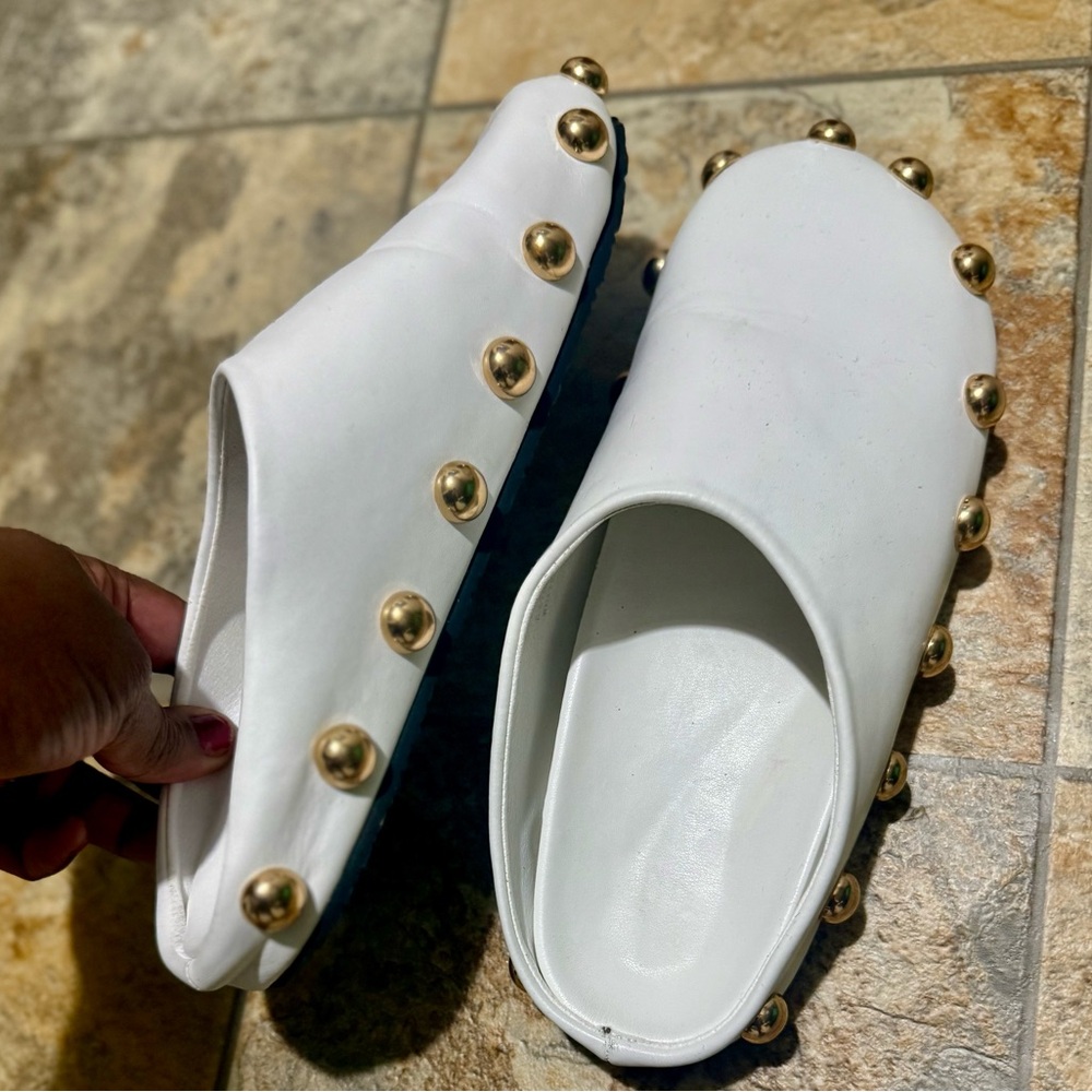 White Studded Women's Slip-On Shoes - Picture 3 of 5